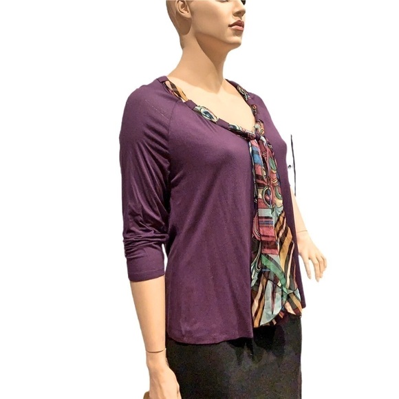 IGIGI Jersey 2 Pc. Top & Scarf Plus Size 18/20 Purple & Multi 3/4 Sleeves NWOT - Picture 5 of 10